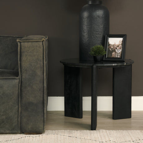 Rumer Black Wood w/ Black Marble Side Table from Mercana - Luna Furniture