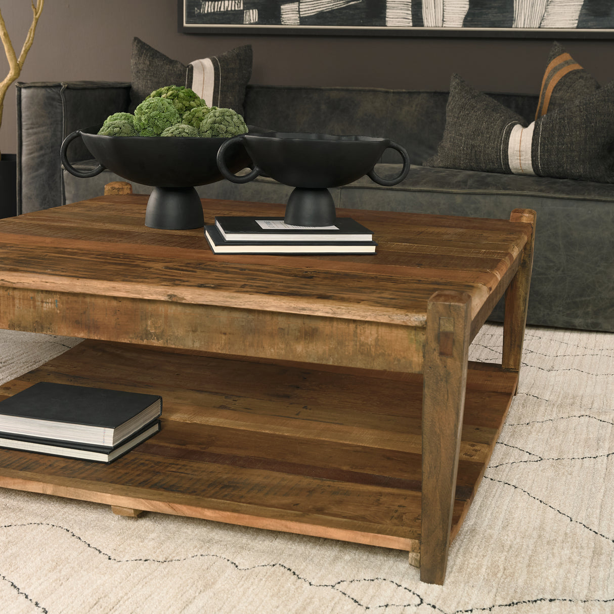Ashwick Dark Brown Reclaimed Wood Square Coffee Table from Mercana - Luna Furniture