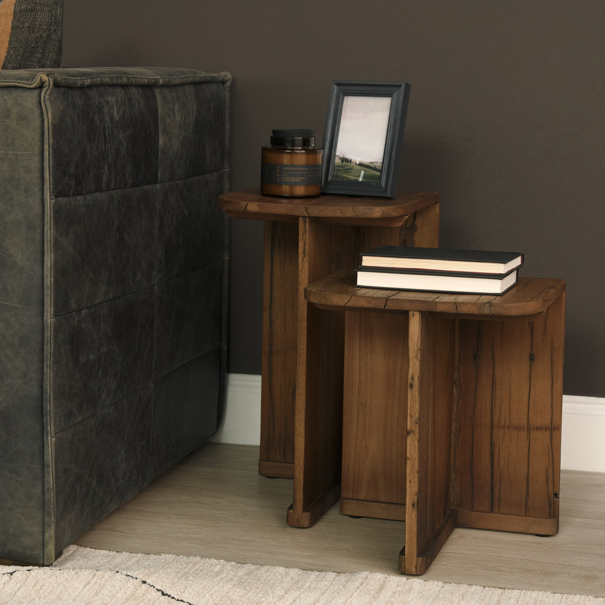 Lucan Mid-Dark Brown Reclaimed Wood Side Tables from Mercana - Luna Furniture