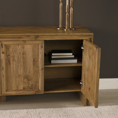 Notts Brown Wood 4-Door Closed Sideboard from Mercana - Luna Furniture