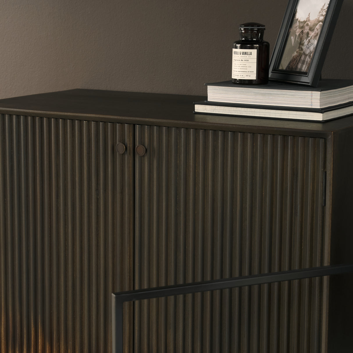 Cinder Distressed Dark Brown Wood Reeded 2-Door Closed Accent Cabinet from Mercana - Luna Furniture