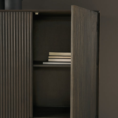 Cinder Distressed Dark Brown Wood Reeded 2-Door Closed Tall Cabinet from Mercana - Luna Furniture