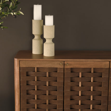 Wexlan Solid Wood w/ Leather Weave 4 Door Closed Sideboard from Mercana - Luna Furniture
