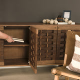 Wexlan Solid Wood w/ Leather Weave 4 Door Closed Sideboard from Mercana - Luna Furniture