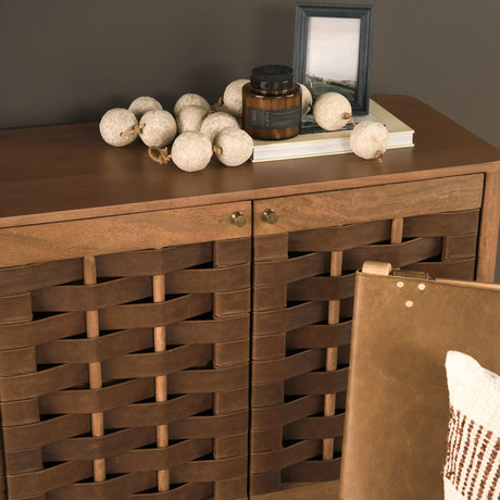 Wexlan Solid Wood w/ Leather Weave 4 Door Closed Sideboard from Mercana - Luna Furniture