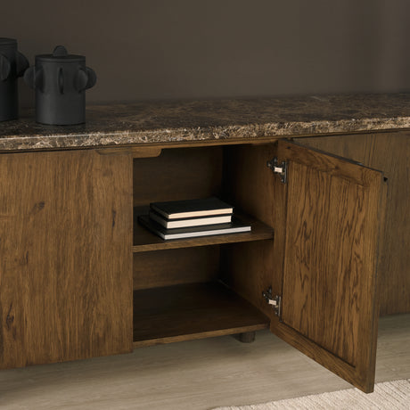 Kendrix Dark Brown Oak Wood Cappuccino Marble 4 Door Closed Sideboard from Mercana - Luna Furniture