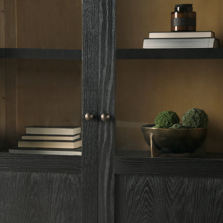 Henry Black & Light Brown Oak Wood w/ Glass Doors Curio Cabinet from Mercana - Luna Furniture