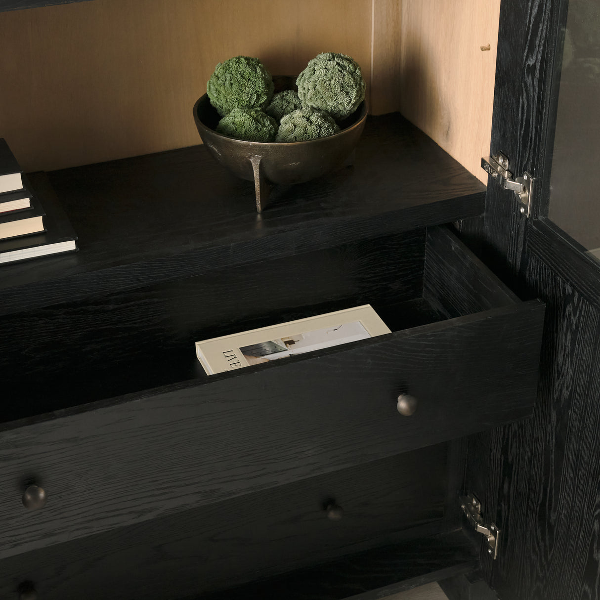 Henry Black & Light Brown Oak Wood w/ Glass Doors Curio Cabinet from Mercana - Luna Furniture