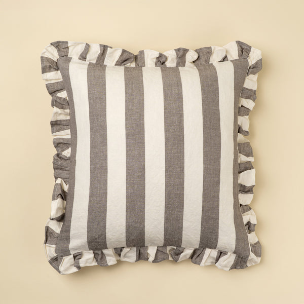 Ruffle 20x20 Thick Stripe Pillow, Grey w/Filler, Set of 2