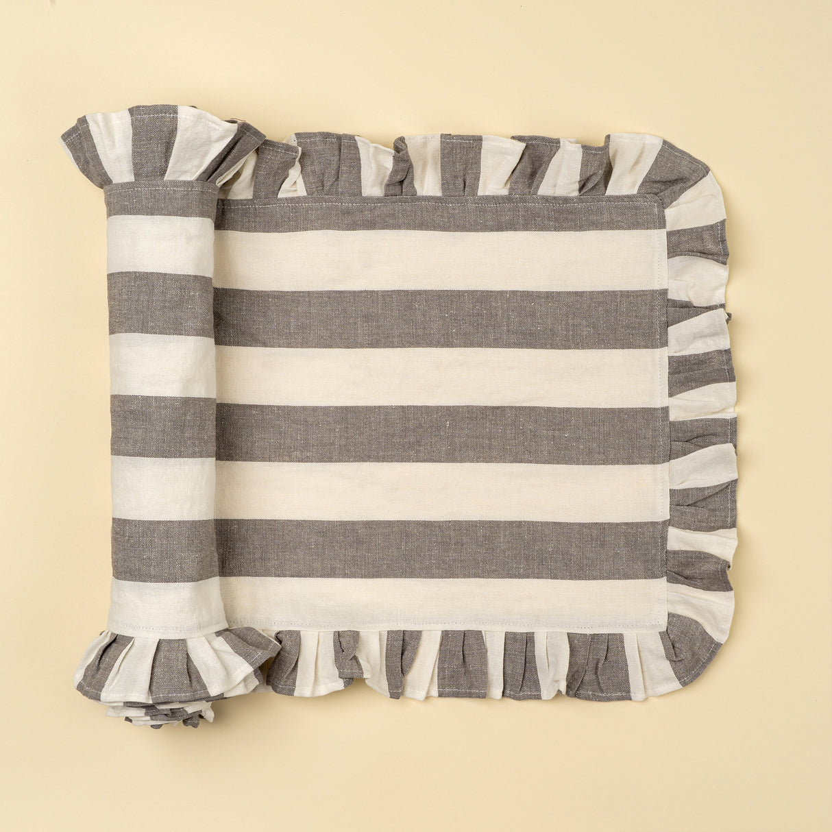 Ruffle Thick Stripe Table Runner - 112"L, Grey, Set of 2 from Mercana - Luna Furniture