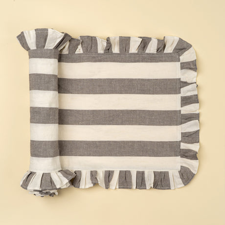 Ruffle Thick Stripe Table Runner - 112"L, Grey, Set of 2 from Mercana - Luna Furniture