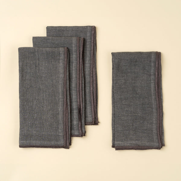 Stonewashed Linen Napkins S/4, Slate Blue, Set of 4