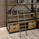 Brodie VIII 57L x 20.5W x 94H Brown Wood Gun-Metal Ladder Four Shelf Shelving Unit from Mercana - Luna Furniture