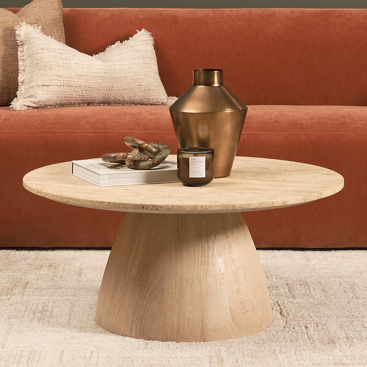 Allyson 36" Light Wood Base w/ Travertine Top Coffee Table from Mercana - Luna Furniture