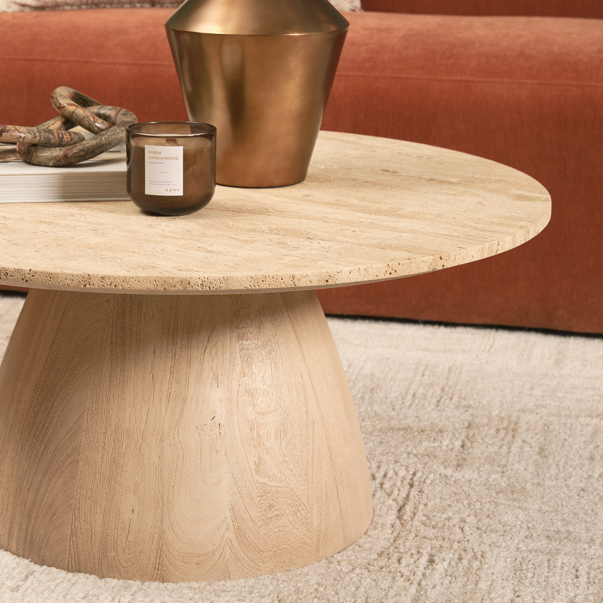 Allyson 36" Light Wood Base w/ Travertine Top Coffee Table from Mercana - Luna Furniture