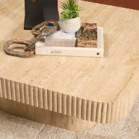 Tavora Ribbed Square Travertine Coffee Table from Mercana - Luna Furniture
