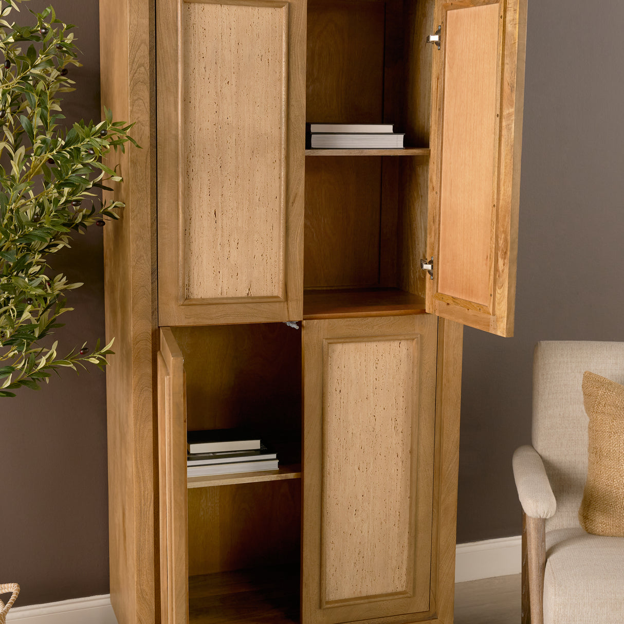 Valterra Light Brown Wood w/ Travertine 4 Door Tall Cabinet from Mercana - Luna Furniture