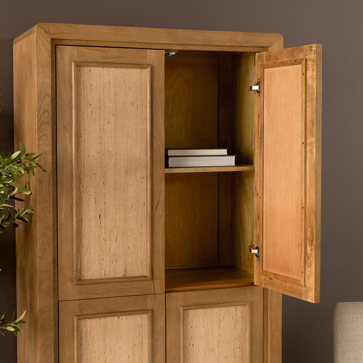 Valterra Light Brown Wood w/ Travertine 4 Door Tall Cabinet from Mercana - Luna Furniture