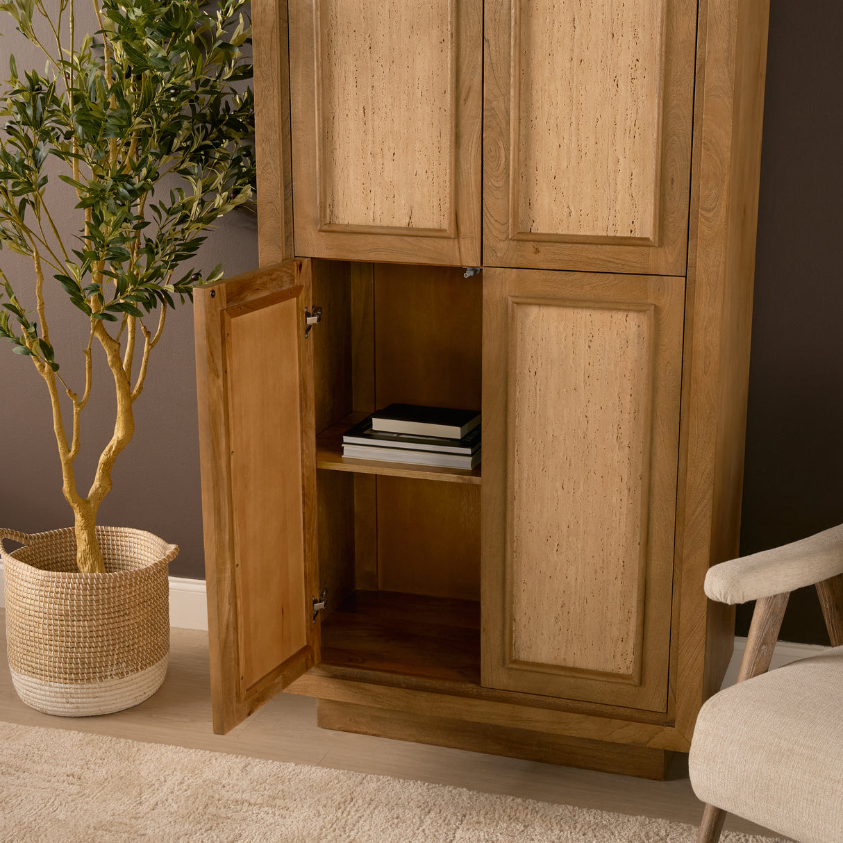 Valterra Light Brown Wood w/ Travertine 4 Door Tall Cabinet from Mercana - Luna Furniture