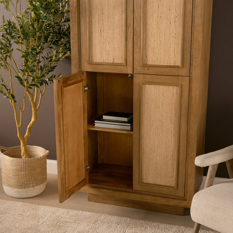Valterra Light Brown Wood w/ Travertine 4 Door Tall Cabinet from Mercana - Luna Furniture