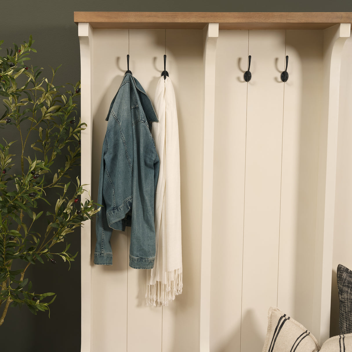 Fairview IV 61L x 17W White And Brown Wood With Storage Hall Tree from Mercana - Luna Furniture
