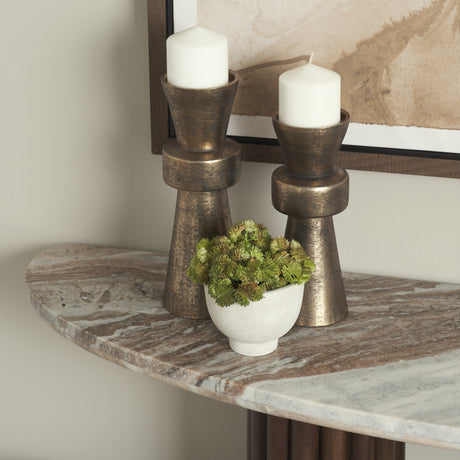 Marbrello Pink Marble Top Dark Brown Fluted Wood Half Moon Console Table Top from Mercana - Luna Furniture