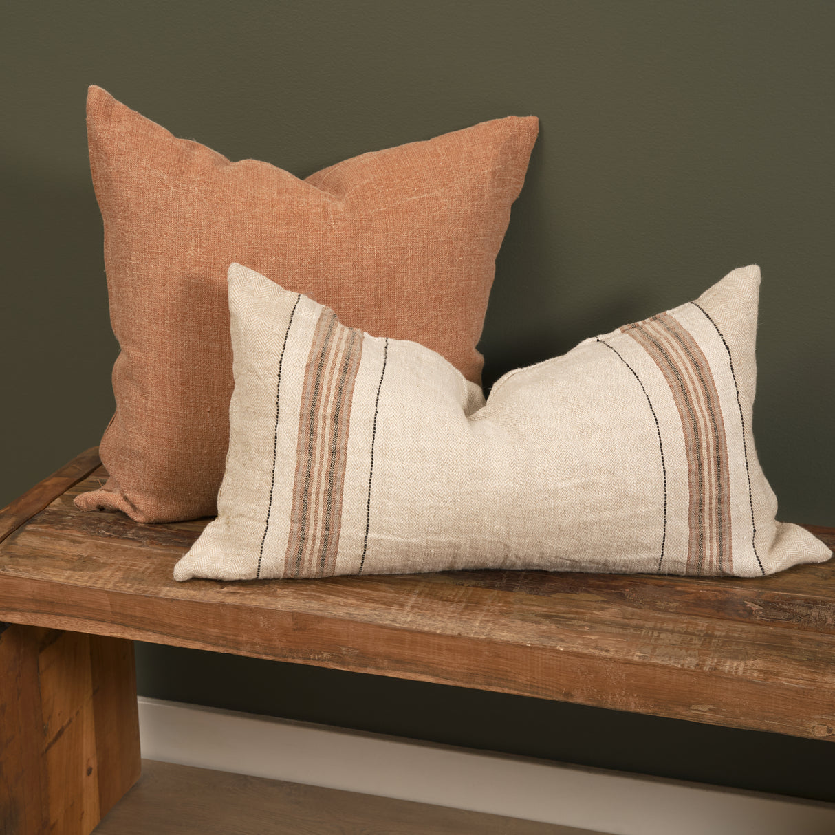 Maeve 14x26 Lumbar Natural Linen w/ Orange Stripes Decorative Pillow Cover from Mercana - Luna Furniture