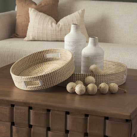 Kalama Set of 2 Large Round Seagrass Trays w/ Handles from Mercana - Luna Furniture