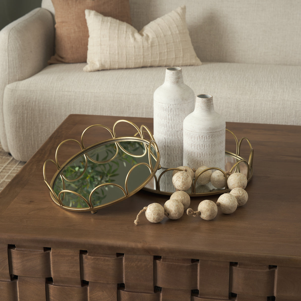 Lenore Round Metal/Mirror Tray Gold (Set of 2) from Mercana - Luna Furniture