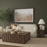 Trellyn 48" Dark Brown Wood w/ Carved Woven Base Square Coffee Table