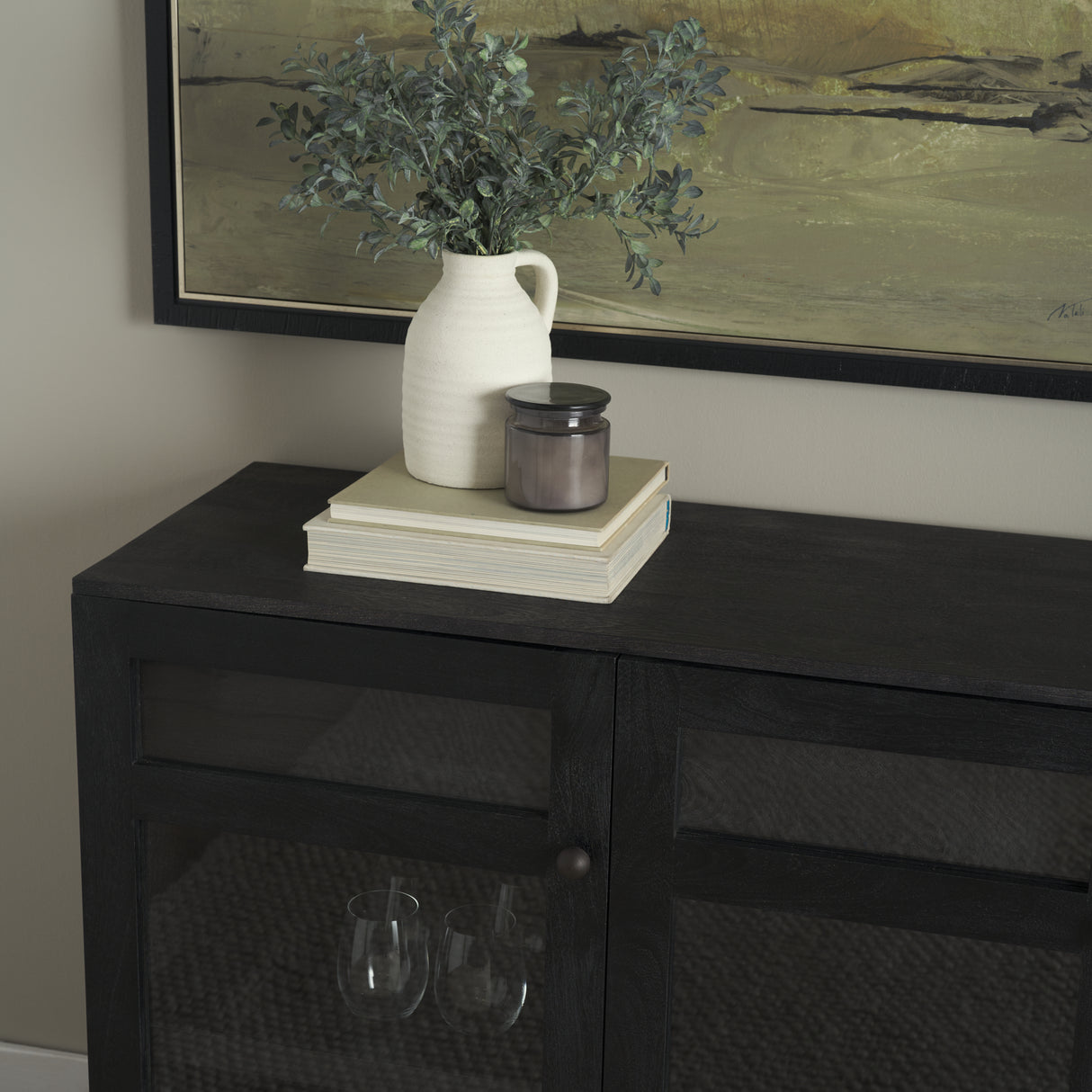 Suri Black Wood w/ Glass 4-Door Closed Sideboard from Mercana - Luna Furniture