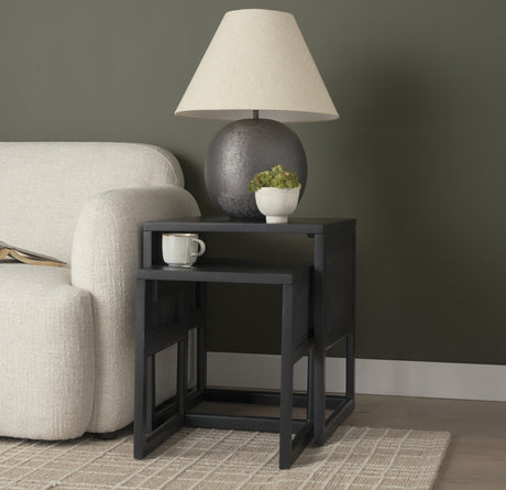 Grier Set of 2 Black Wood w/ Black Cane Nesting Accent Tables from Mercana - Luna Furniture