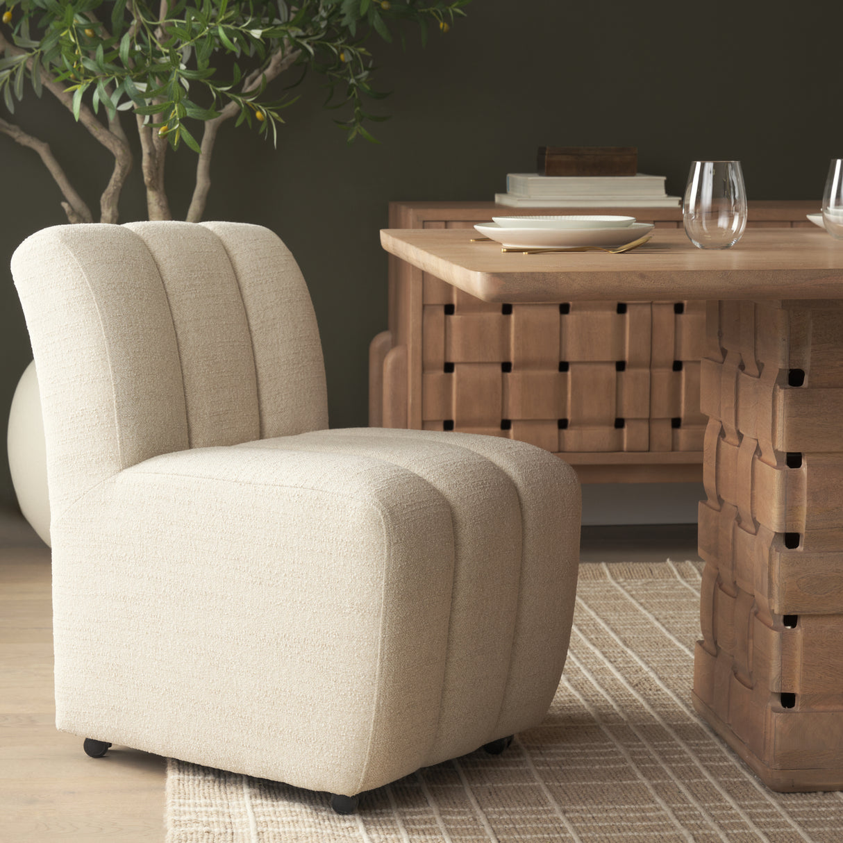 Wilkins Beige Performance Fabric Upholstered Dining Chair