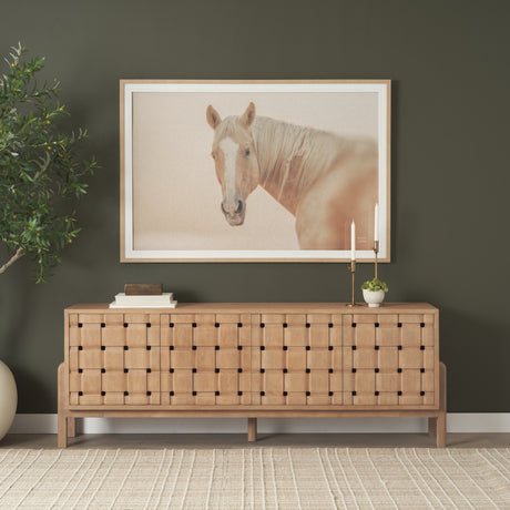 Trellyn Light Brown Solid Wood 4-Door Sideboard with Carved Woven Doors from Mercana - Luna Furniture