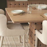 Trellyn 94" Light Brown Solid Wood Carved Woven Base Rectangular Dining Table from Mercana - Luna Furniture