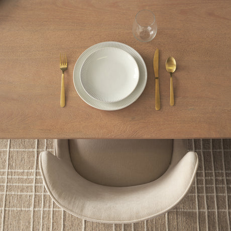 Trellyn 94" Light Brown Solid Wood Carved Woven Base Rectangular Dining Table from Mercana - Luna Furniture