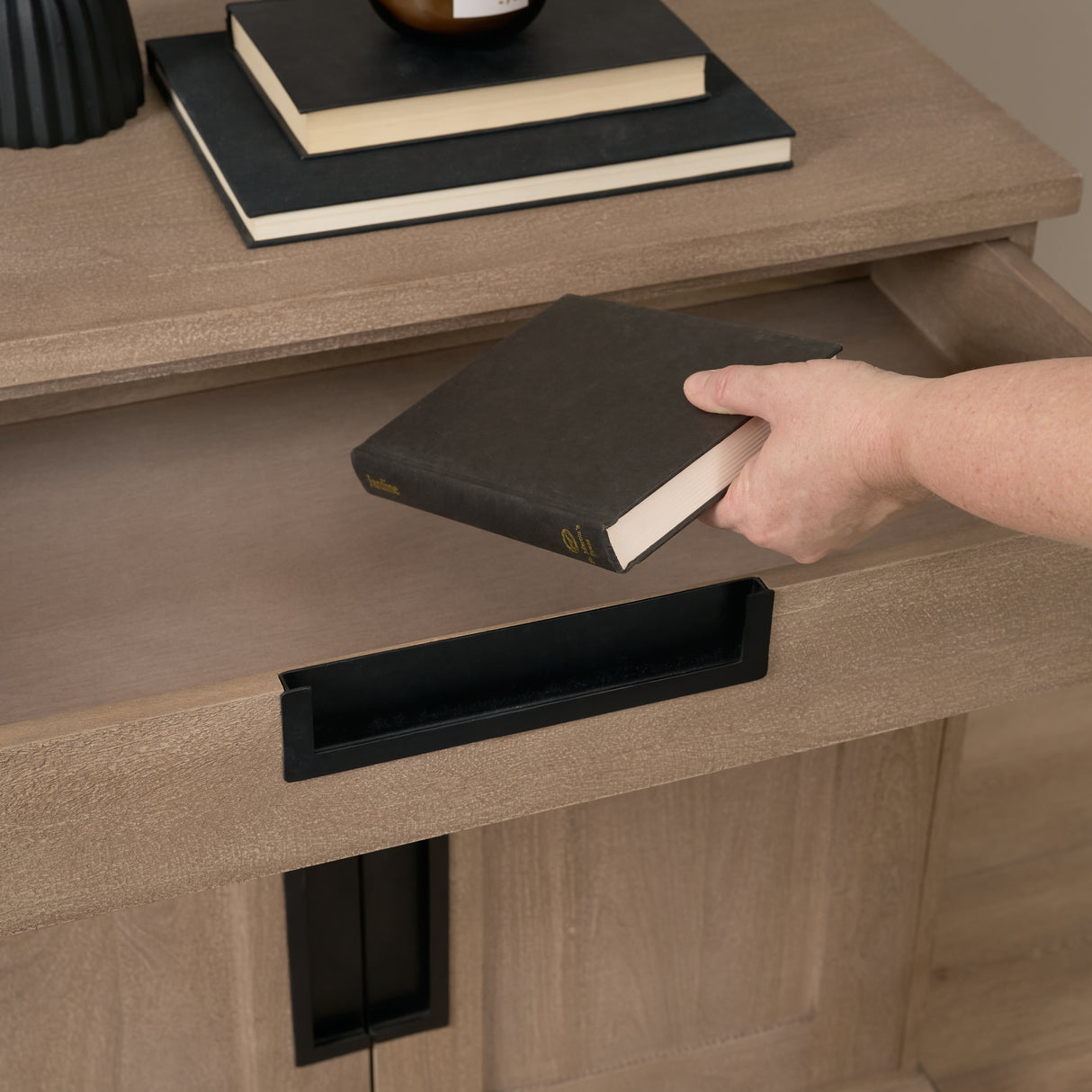 Braxton 33.5L x 18.5W x 31.5H Beige Wood W/Black Accents 2 Door Accent Cabinet from Mercana - Luna Furniture