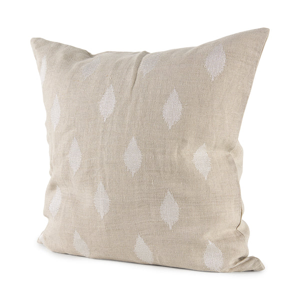 Enya 18x18 Beige and Cream Fabric Patterned Pillow Cover w/Down Filler, Set of 2