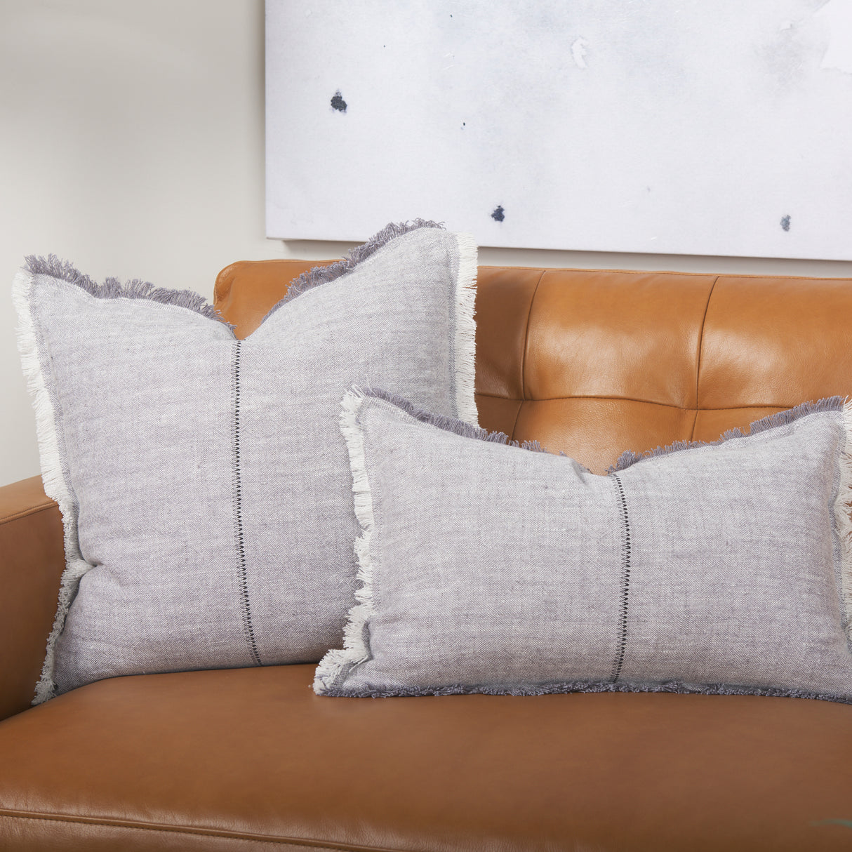 Thais 13x21 Gray Fabric Fringed Pillow Cover w/Down Filler, Set of 2 from Mercana - Luna Furniture