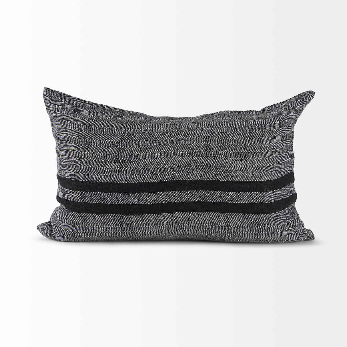 Sibyl 13x21 Black Fabric Striped and White Fringed Pillow Cover w/Down Filler, Set of 2 from Mercana - Luna Furniture