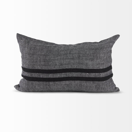 Sibyl 13x21 Black Fabric Striped and White Fringed Pillow Cover w/Down Filler, Set of 2 from Mercana - Luna Furniture