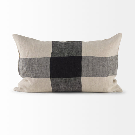 Raquel 13x21 Beige and Black Fabric Plaid Pillow Cover w/Down Filler, Set of 2 from Mercana - Luna Furniture
