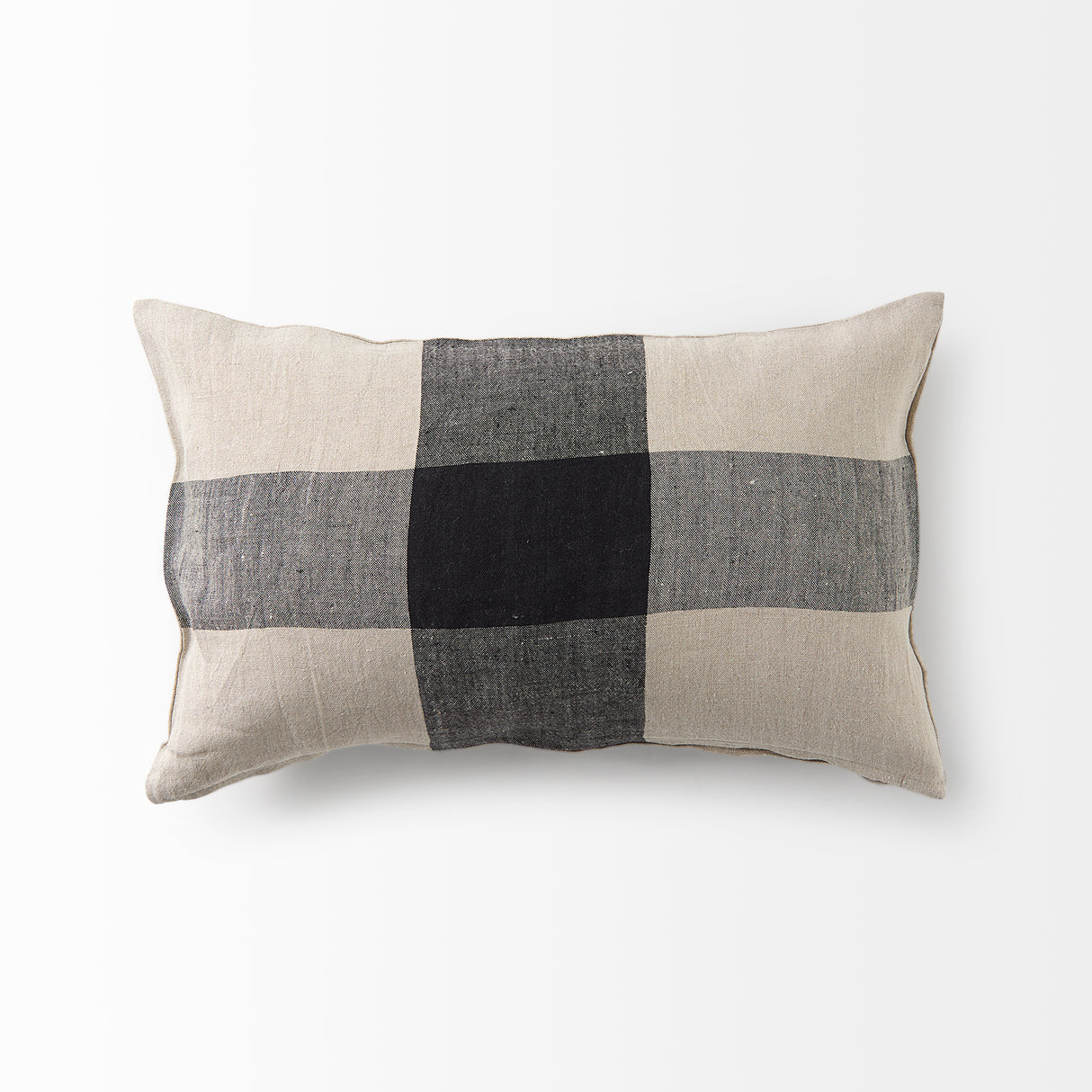 Raquel 13x21 Beige and Black Fabric Plaid Pillow Cover w/Down Filler, Set of 2 from Mercana - Luna Furniture