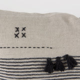 Thalia 13x21 Black and Beige Fabric Striped w/Fringe Pillow Cover w/Down Filler, Set of 2 from Mercana - Luna Furniture