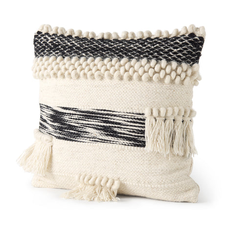Beardell 18x18 Cream And Black w/Tassels Pillow Cover w/Down Filler, Set of 2 from Mercana - Luna Furniture