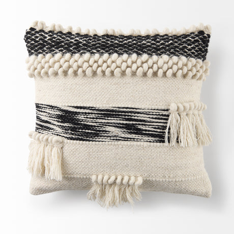 Beardell 18x18 Cream And Black w/Tassels Pillow Cover w/Down Filler, Set of 2 from Mercana - Luna Furniture