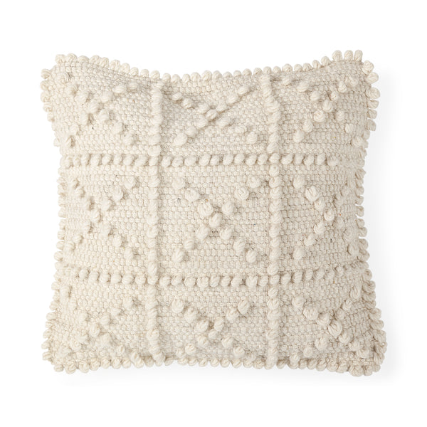 Leroy 18x18 Cream Raised Pattern Detail Pillow Cover w/Down Filler, Set of 2