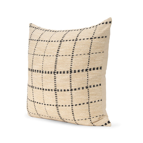 Jaela 22x22 Beige/Black Striped Checkered Square Throw Pillow Cover w/Down Filler, Set of 2 from Mercana - Luna Furniture