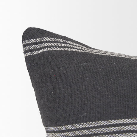 Jayme 14x26 Gray/White Striped Cotton Lumbar Pillow Cover w/Filler, Set of 2 from Mercana - Luna Furniture
