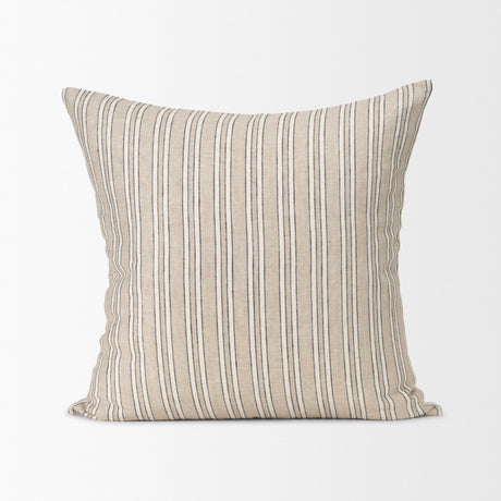 Jaxon 22x22 Beige/Black Striped Cotton-Linen Square Pillow Cover w/Down Filler, Set of 2 from Mercana - Luna Furniture